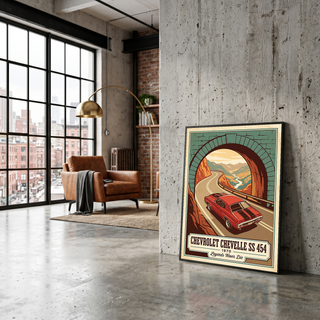 Chevrolet Chevelle SS 454 1970 V9 Stone Tunnel Poster — Vintage Muscle Mountain Pass