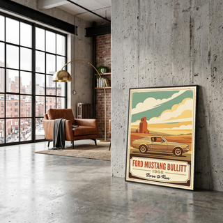 Ford Mustang Bullitt 1968 V2 Poster — Vintage Muscle Country Silo Print