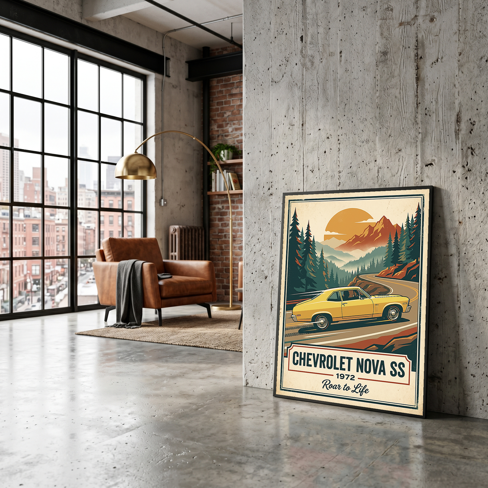 Chevrolet Nova SS 1972 V2 Poster — Vintage Muscle Mountain Pine Winding Road Print