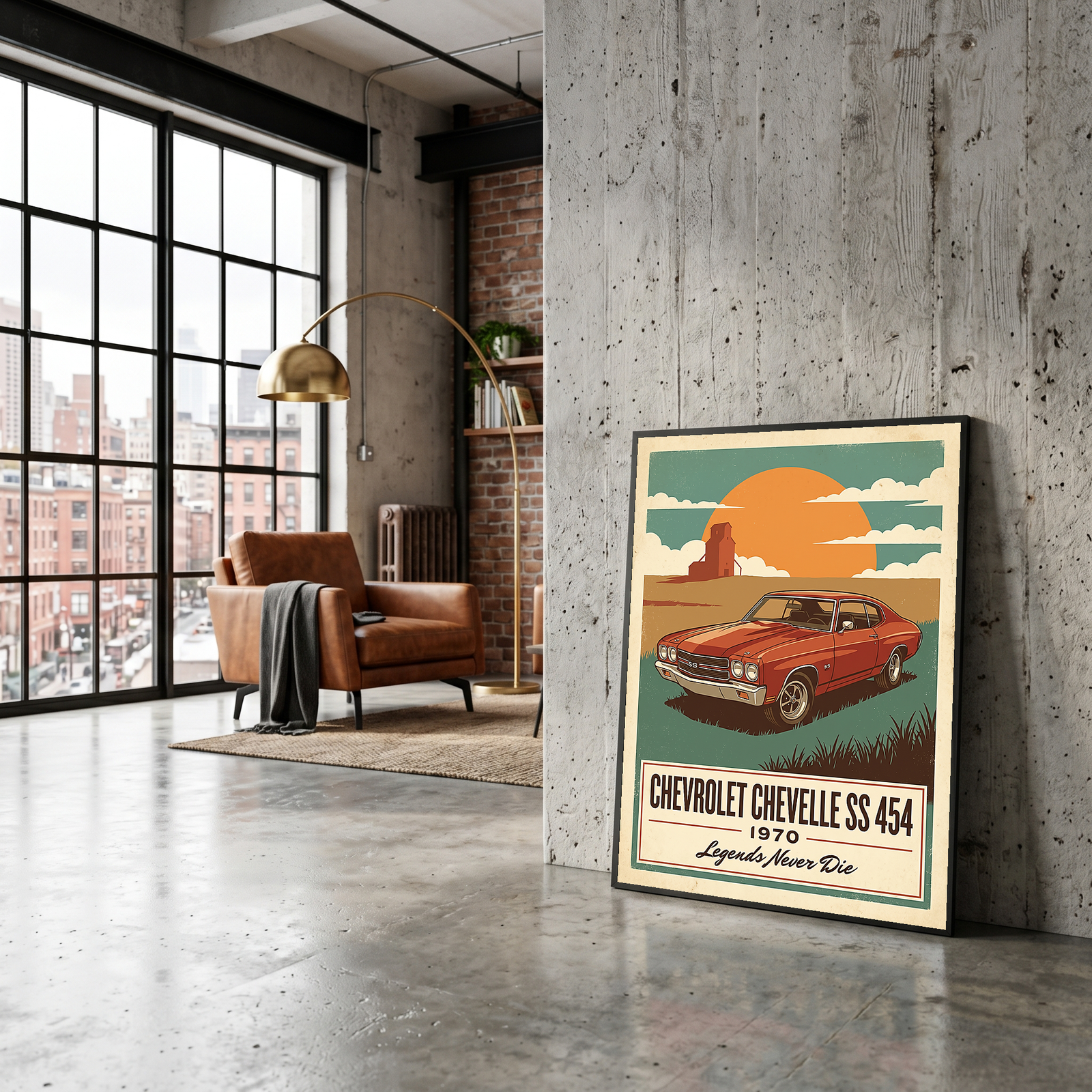 Chevrolet Chevelle SS 454 1970 V8 Sunset Silo Poster — Vintage Muscle Heartland Print