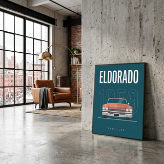 Cadillac Eldorado 1959 Minimalist Poster — Teal Tail-Fin Classic Line Art