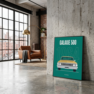 Ford Galaxie 500 1964 Minimalist Poster — Teal Full-Size Classic Line Art