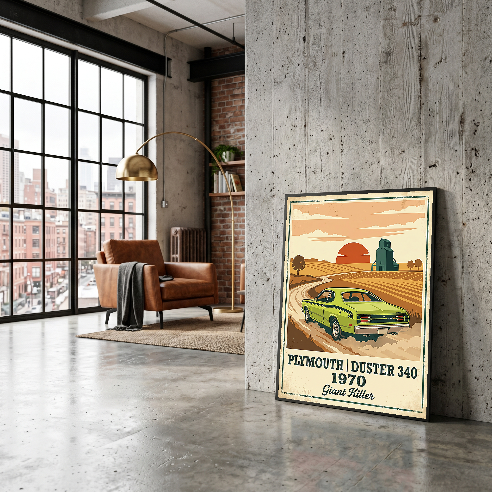 Plymouth Duster 340 1970 Poster — Vintage Muscle Car Country Wheat Print