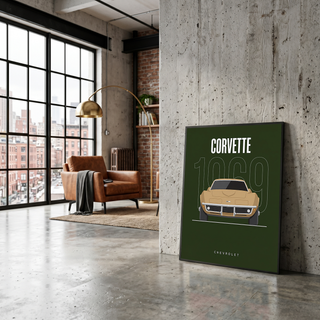 Chevrolet Corvette 1969 Minimalist Poster — Forest Green Muscle Car Line Art