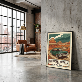 Chevrolet Nova SS 1972 V3 Poster — Vintage Muscle Badlands Canyon Print