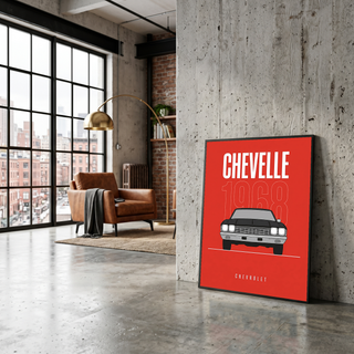 Chevrolet Chevelle 1968 V2 Minimalist Poster — Crimson Sedan Muscle Line Art