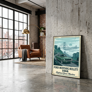 Ford Mustang Bullitt 1968 Poster — Vintage Muscle Car San Francisco Print