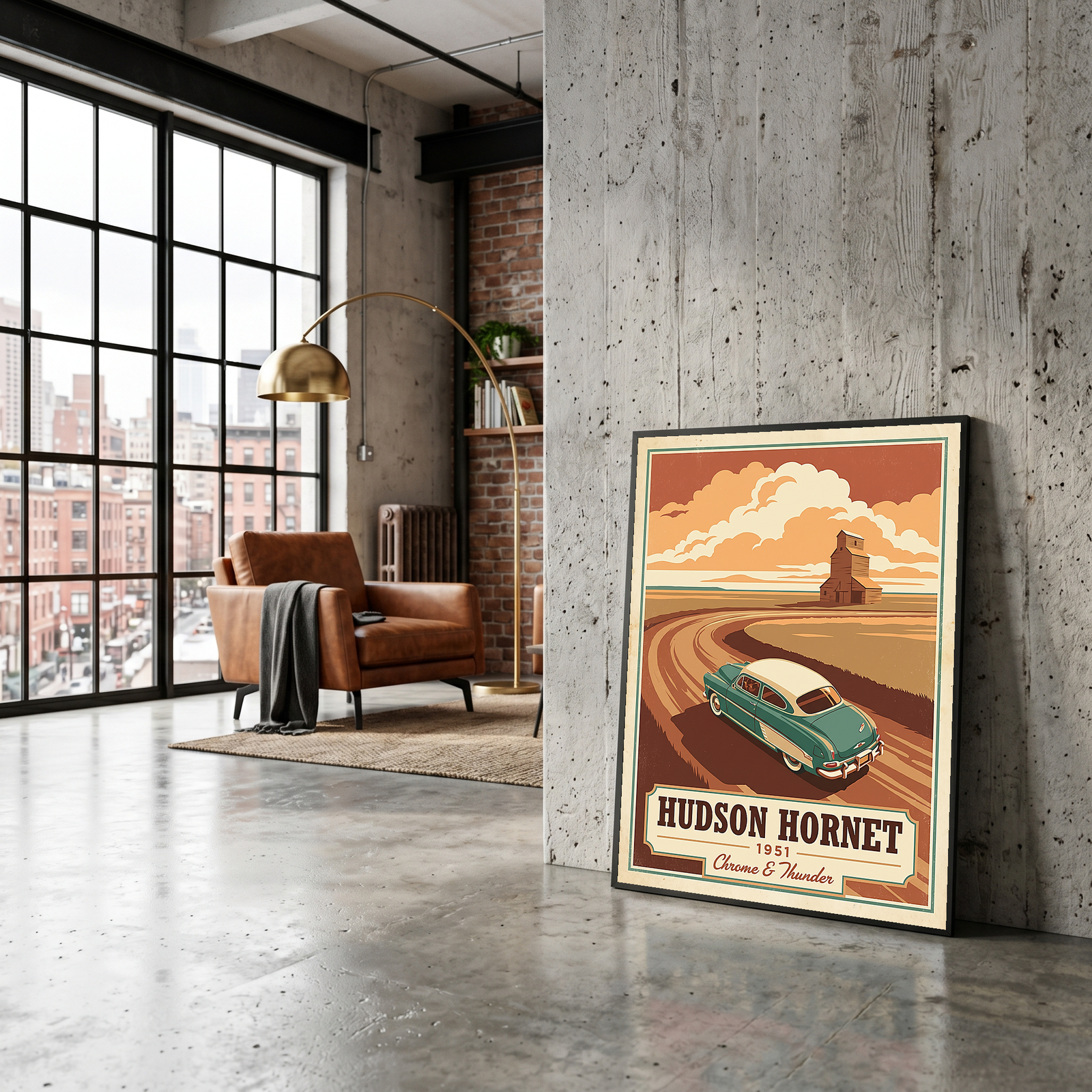 Hudson Hornet 1951 Poster — Vintage NASCAR Stock Car Prairie Print