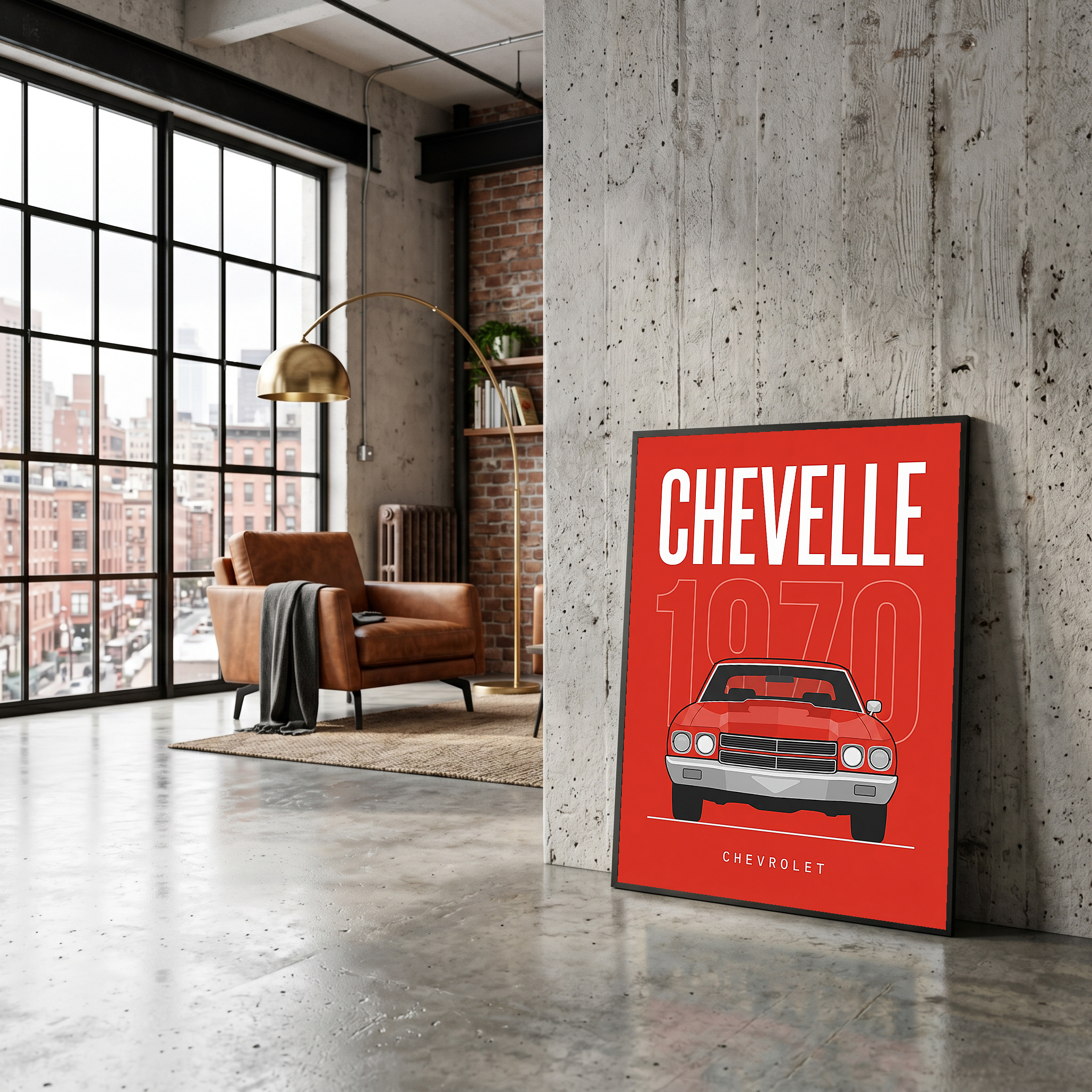 Chevrolet Chevelle 1970 Minimalist Poster — Red Muscle Car Line Art