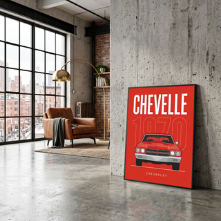 Chevrolet Chevelle 1970 Minimalist Poster — Red Muscle Car Line Art