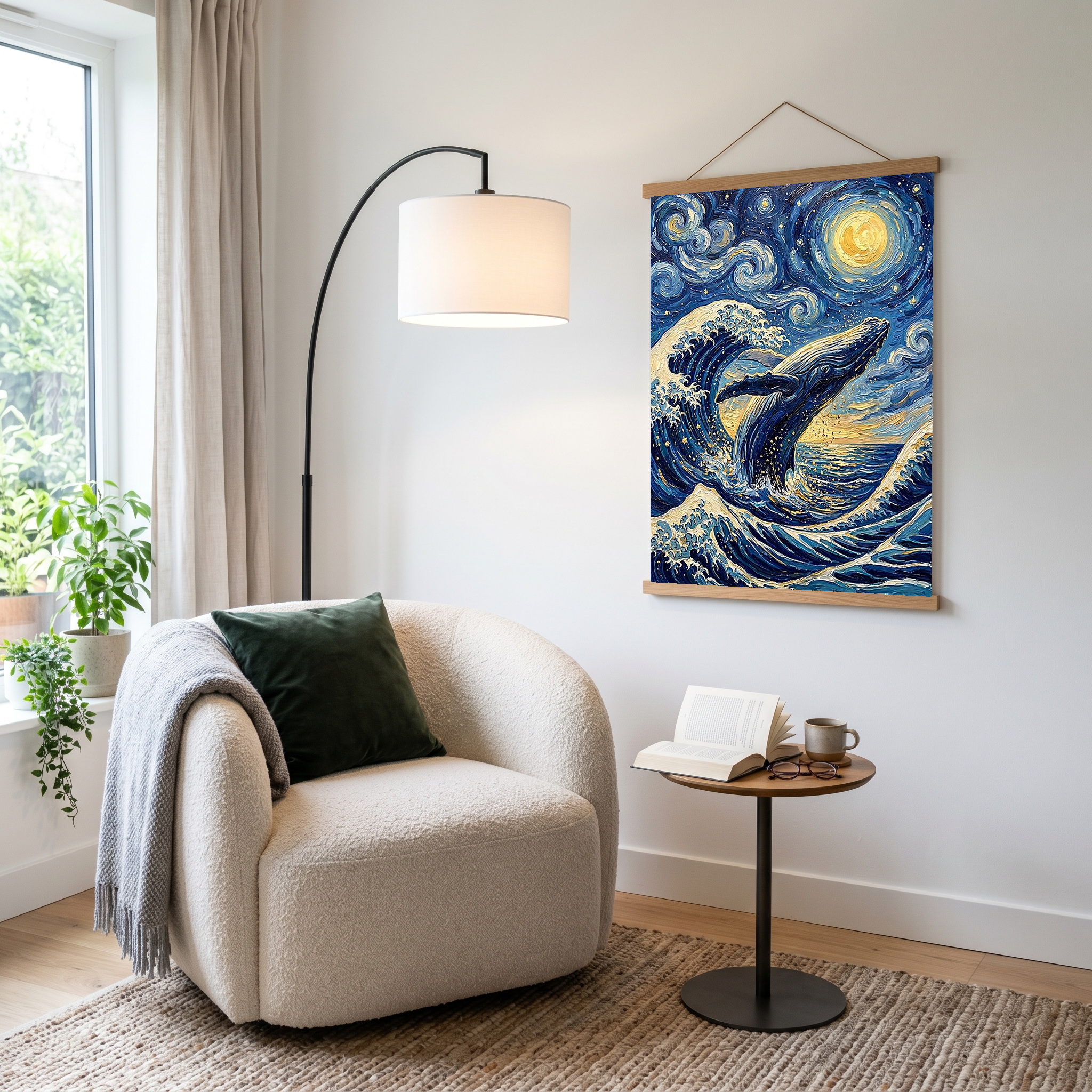 Breaching Whale Starry Night Print — Van Gogh-Style Ocean Humpback Wall Art