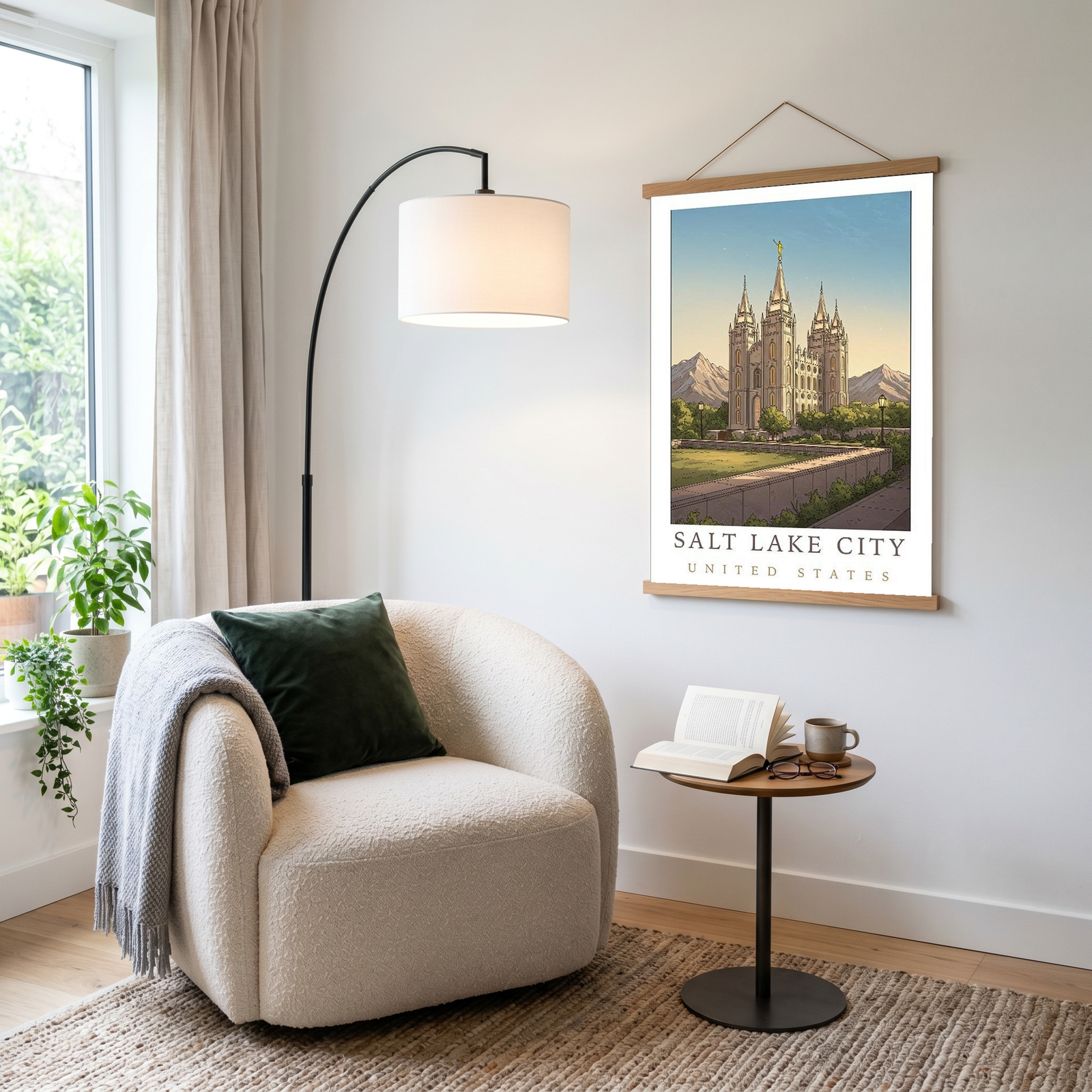 Salt Lake City Utah Travel Poster — Temple Square Wasatch Mountains Print
