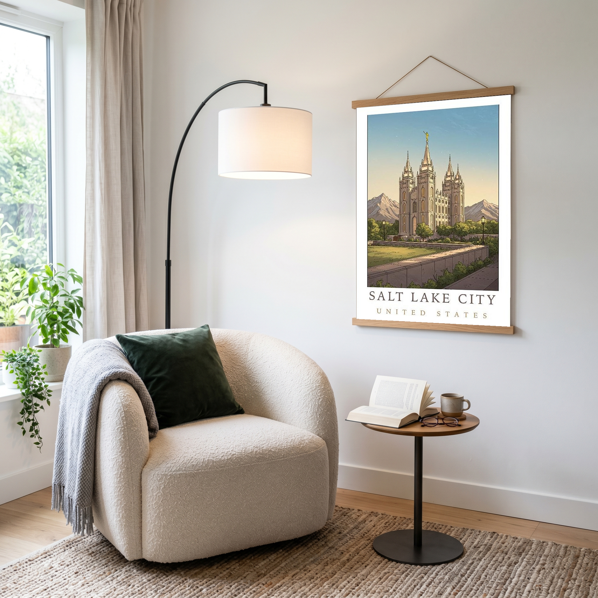 Salt Lake City Utah Travel Poster — Temple Square Wasatch Mountains Print