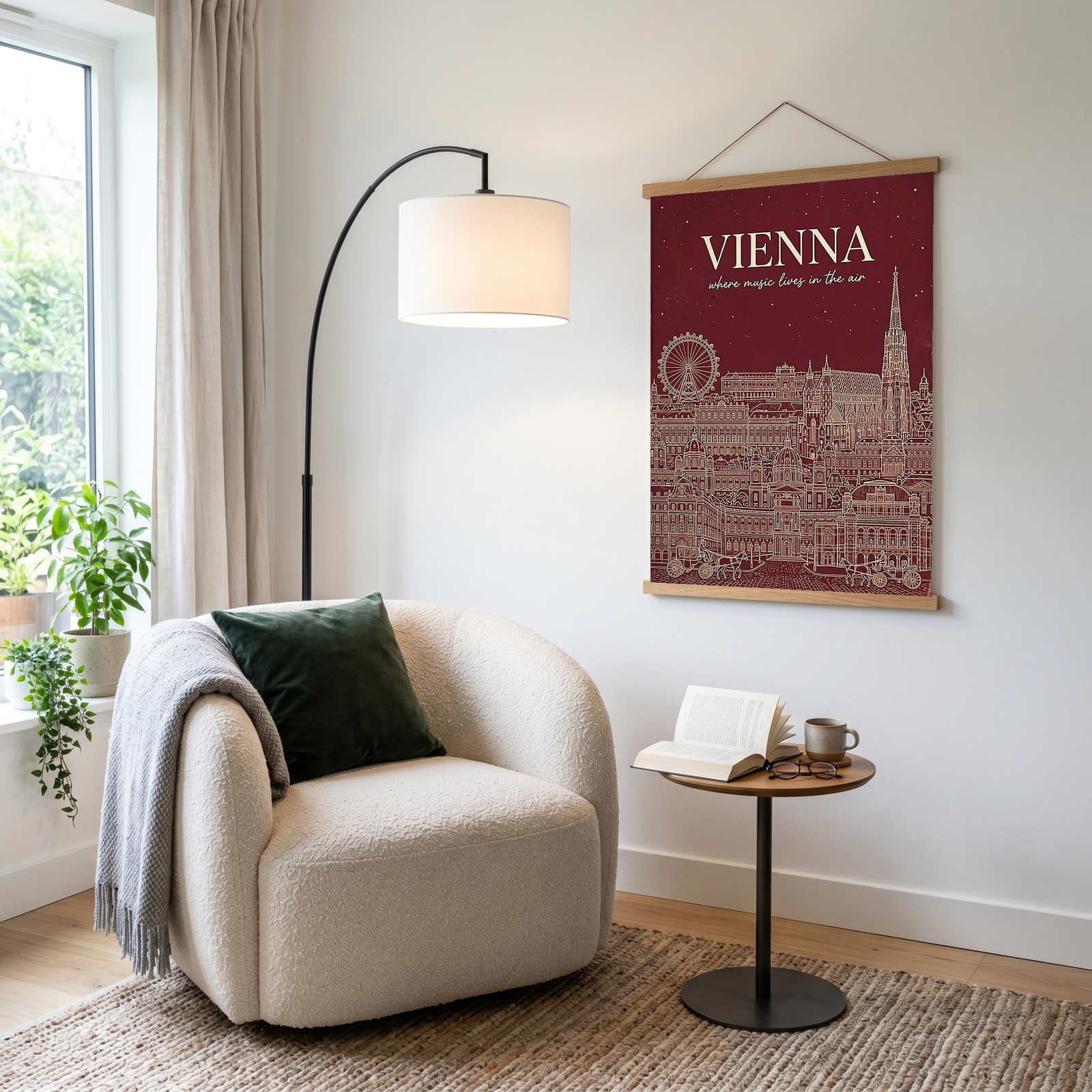 Vienna Line Art Print — Cherry Red St. Stephen's Cathedral Skyline Wall Art