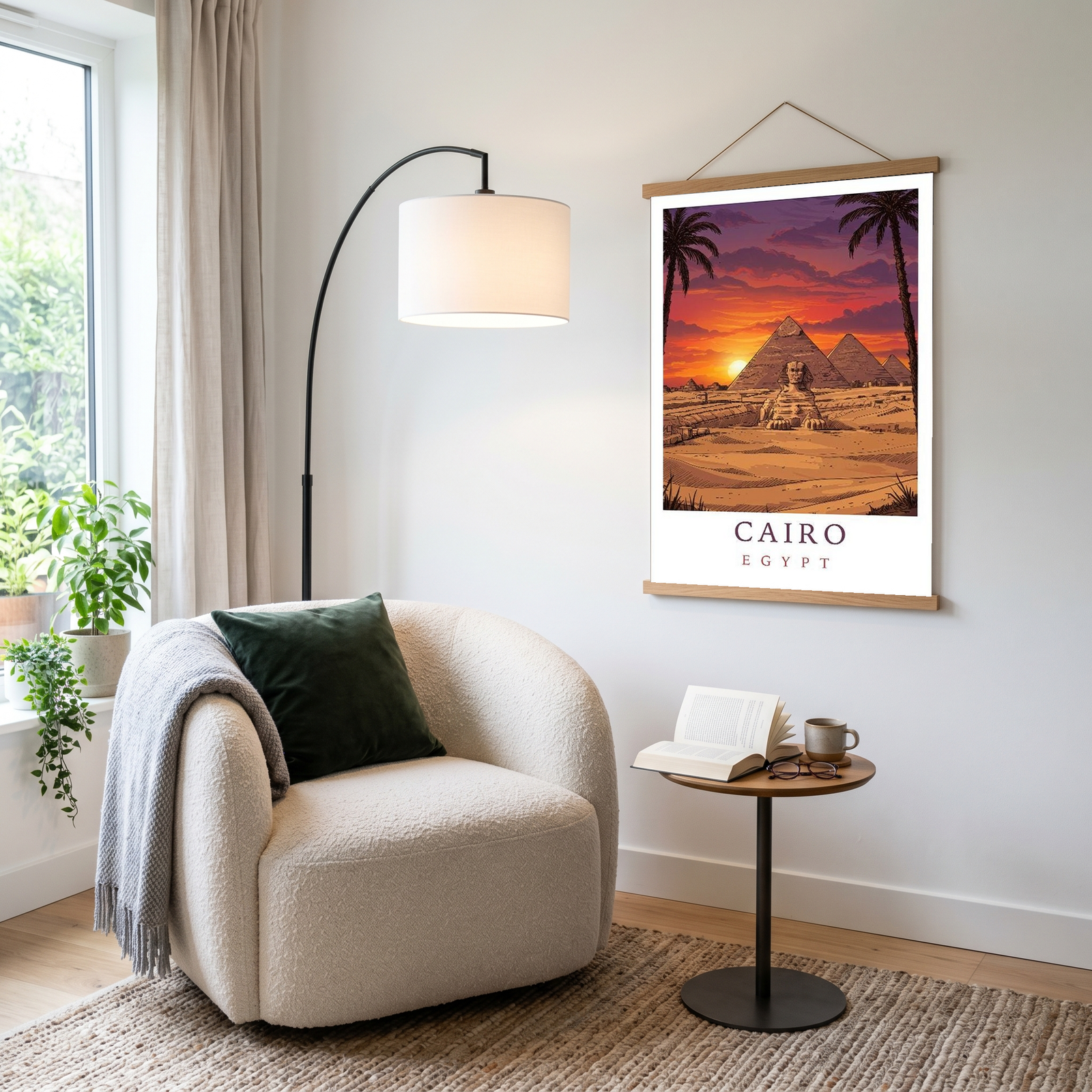 Cairo Egypt Travel Poster — Pyramids Sphinx Sunset Wall Art Print