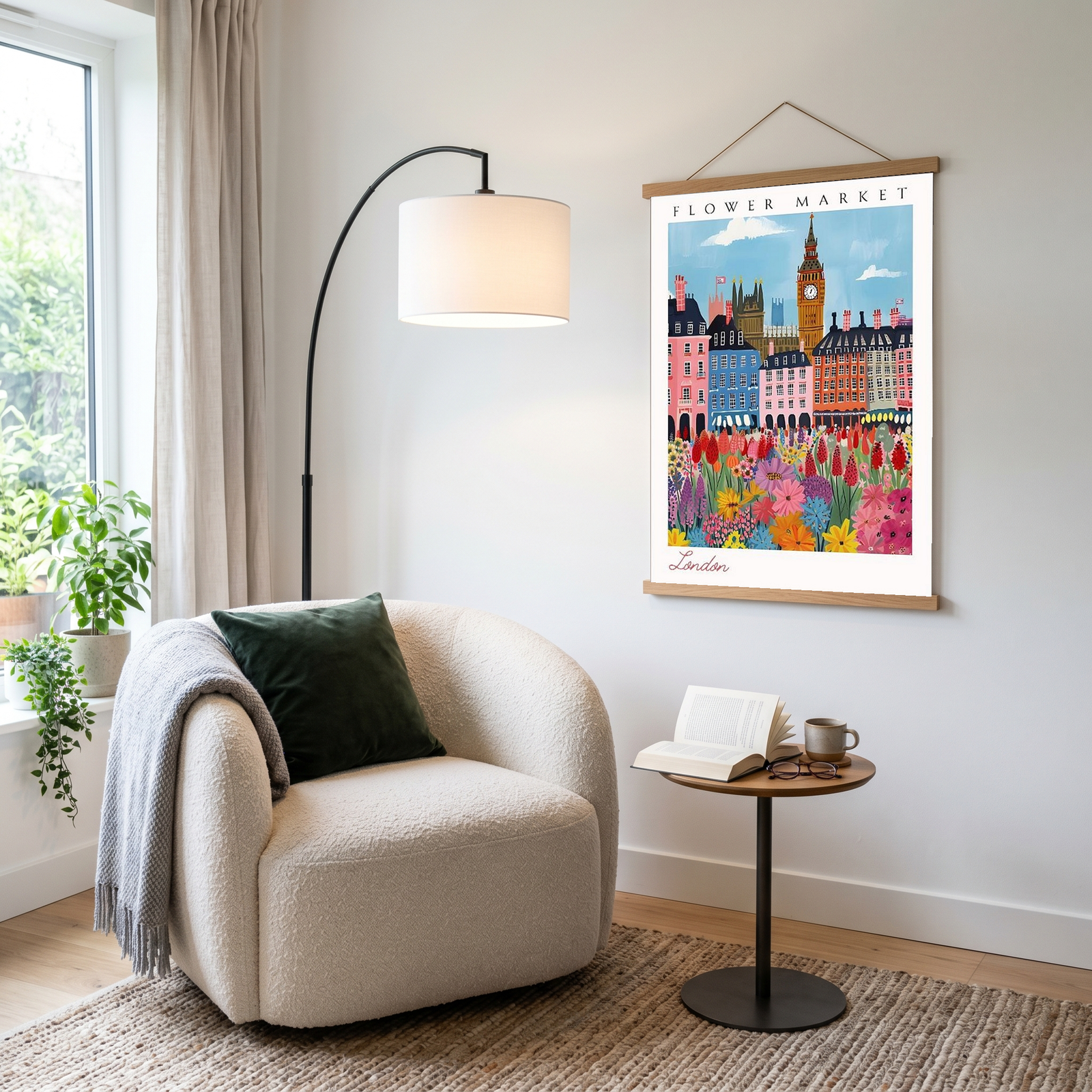 London Flower Market Print — Big Ben Cityscape British Botanical Art