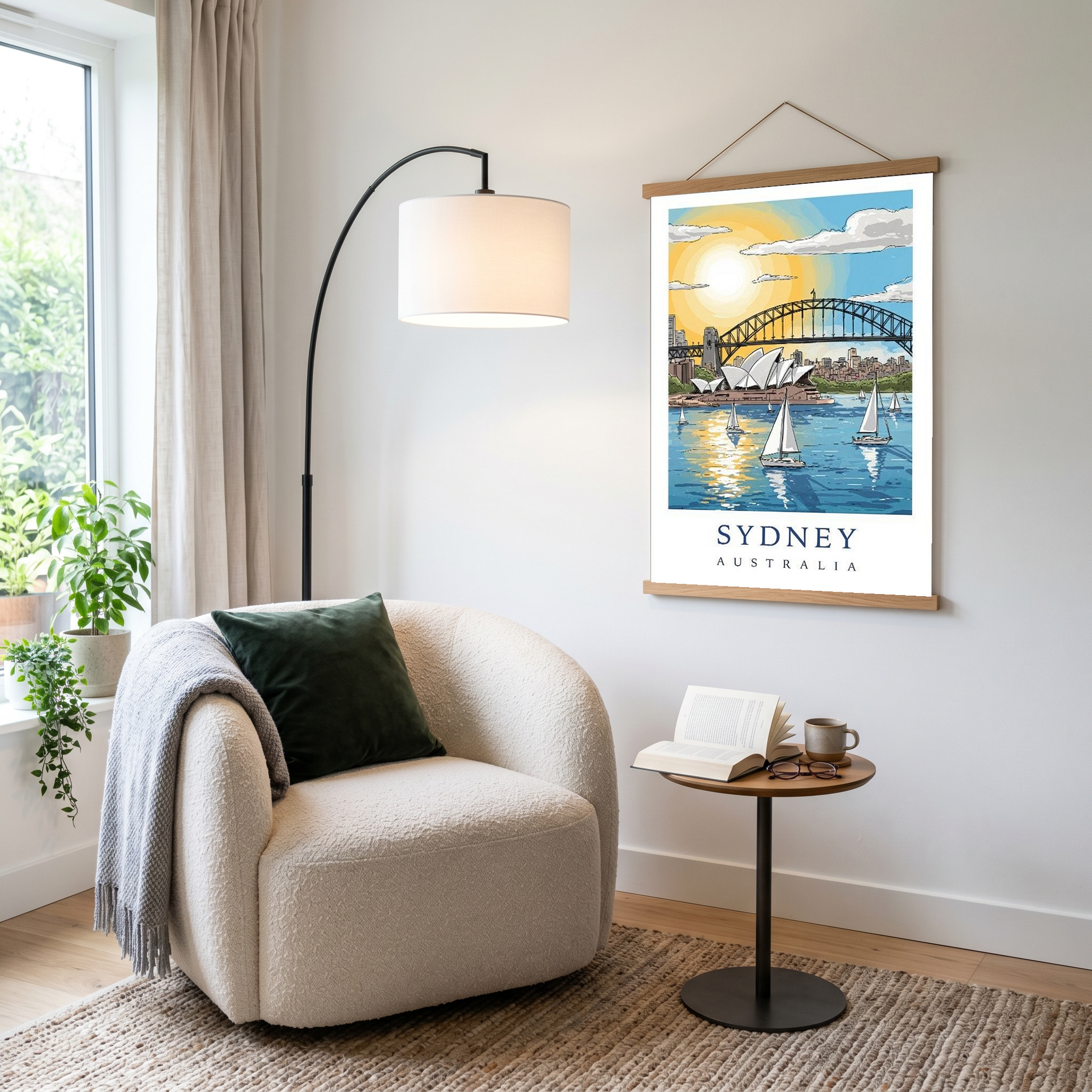 Sydney Australia Travel Poster — Opera House Harbour Bridge Sailboat Print