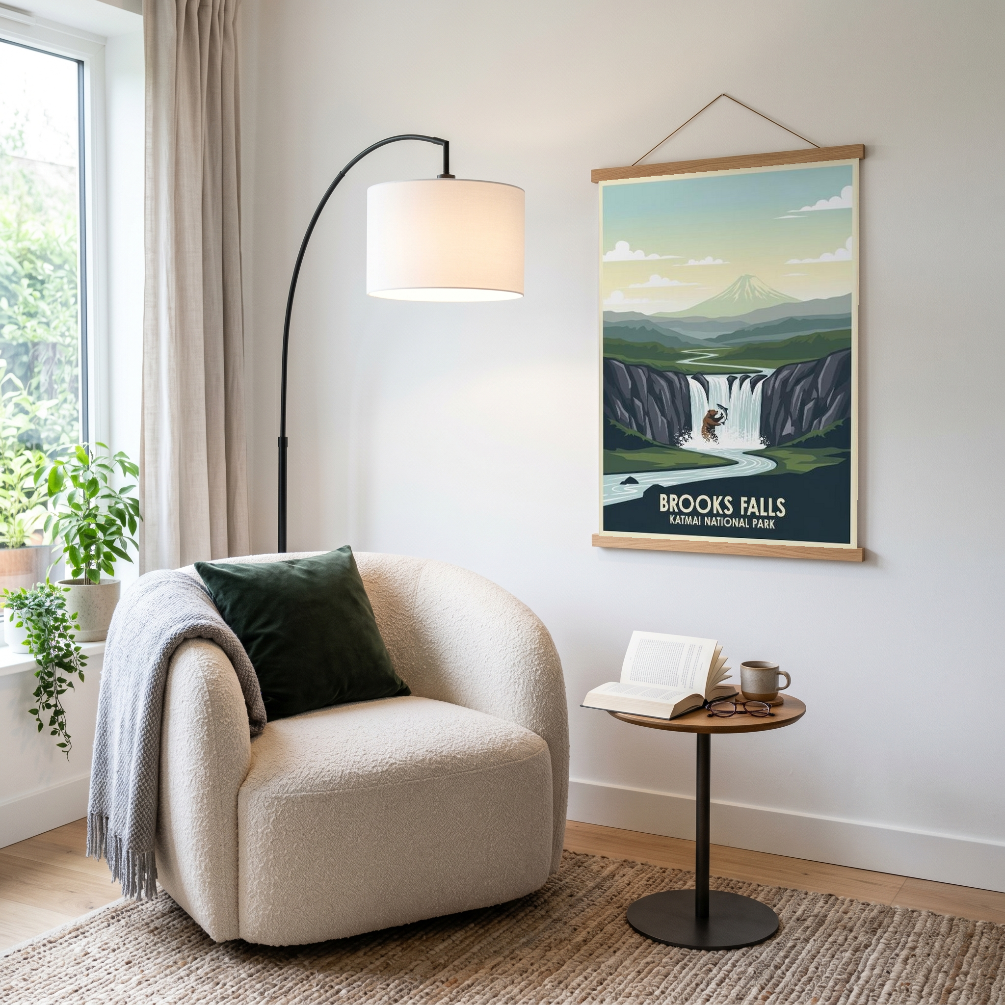 Katmai National Park Poster — Vintage Alaska Brooks Falls Brown Bear Salmon Print