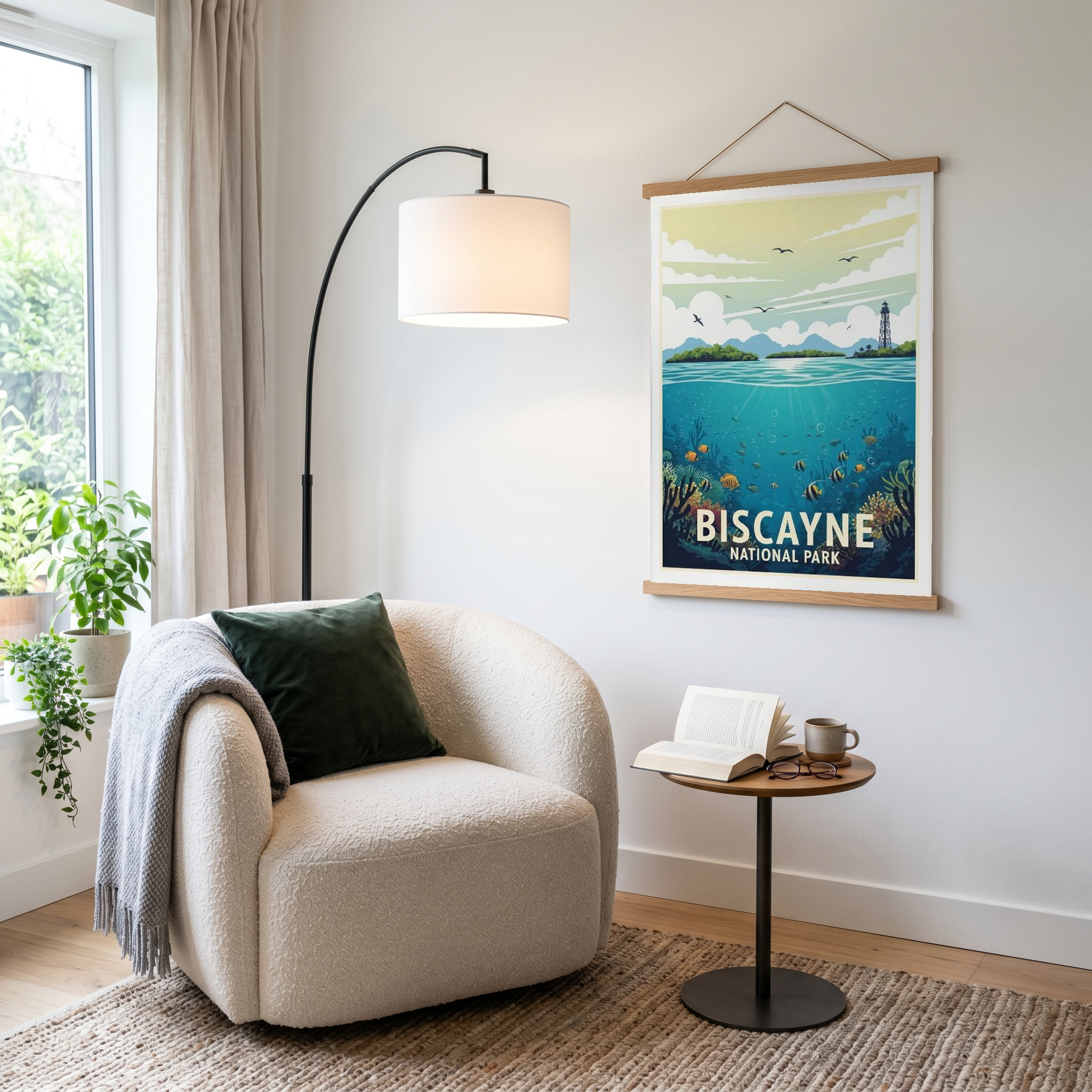 Biscayne National Park Poster — Vintage Florida Coral Reef Lighthouse Print