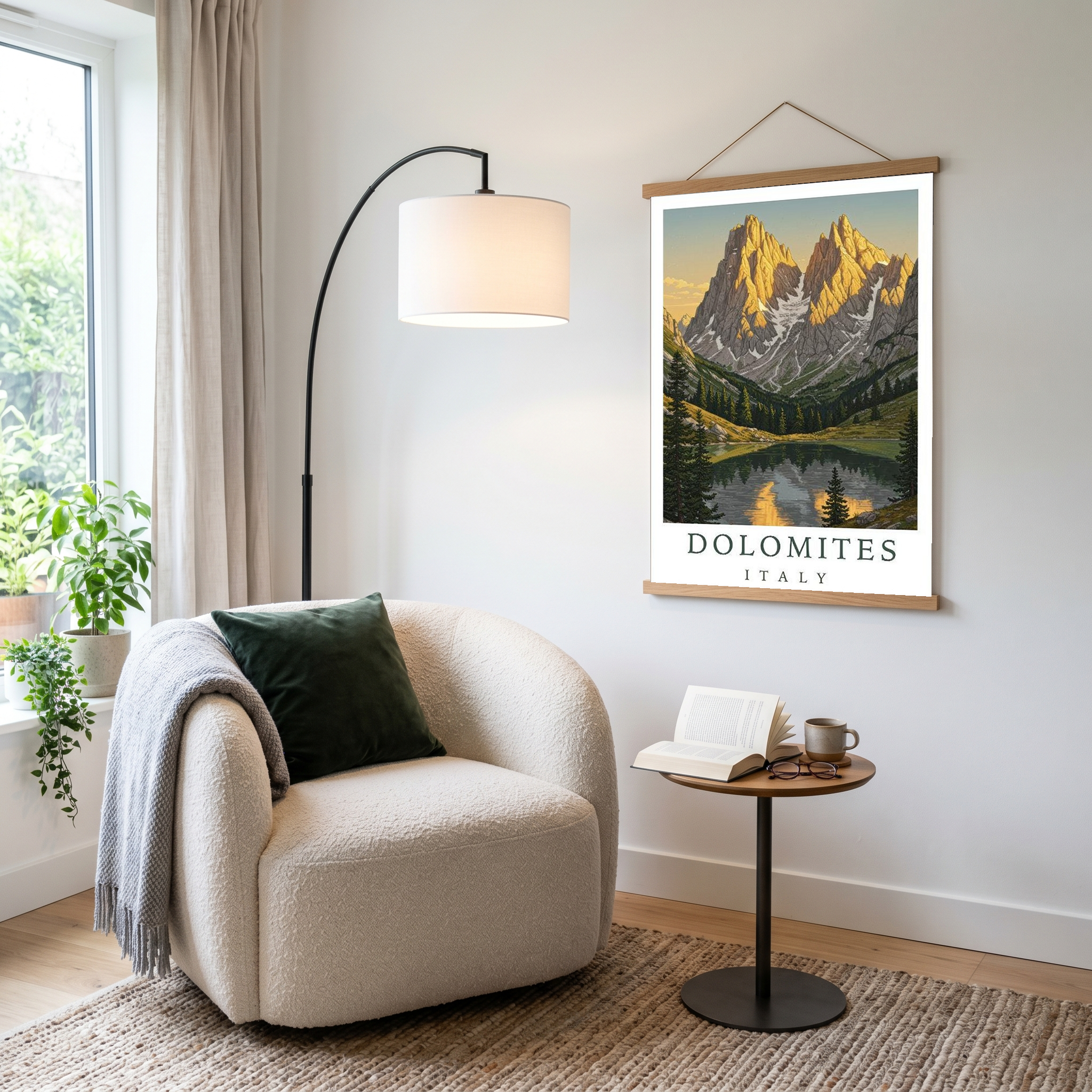 Dolomites Italy Travel Poster — Vintage Alpine Mountain Lake Print