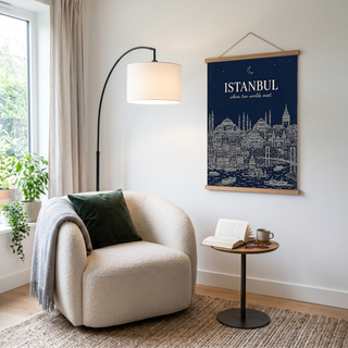 Istanbul Line Art Print — Navy Bosphorus Skyline Hagia Sophia Wall Art