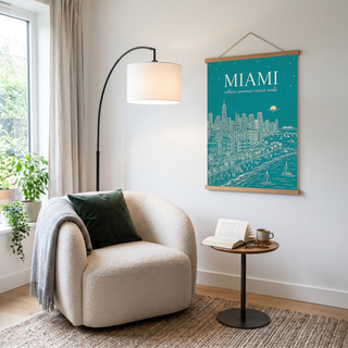Miami Line Art Print — Teal South Beach Skyline Art Deco Wall Art
