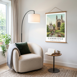 Cambridge England Travel Poster — King's College Punting River Cam Print