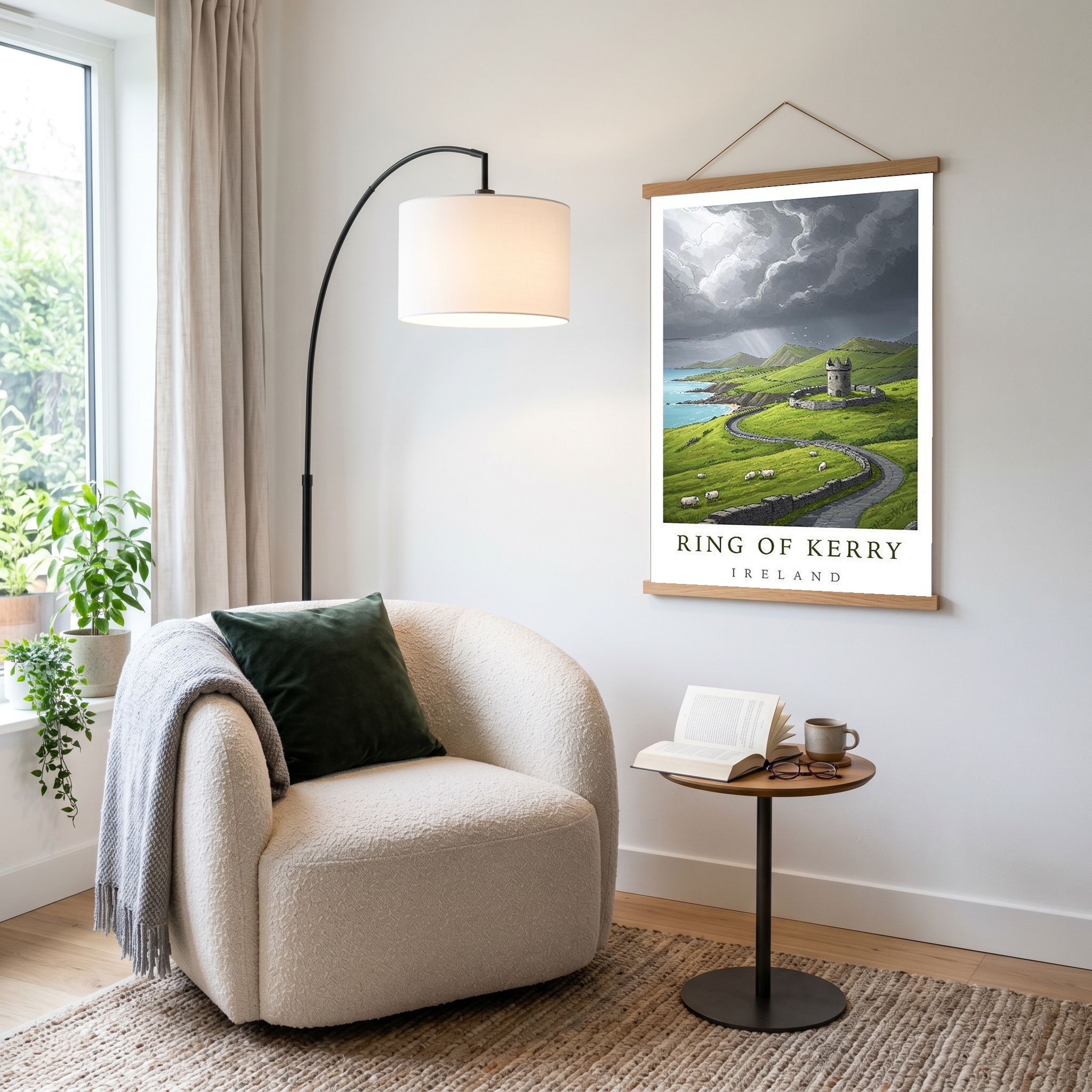 Ring of Kerry Ireland Travel Poster — Coastal Castle Sheep Stone Wall Print