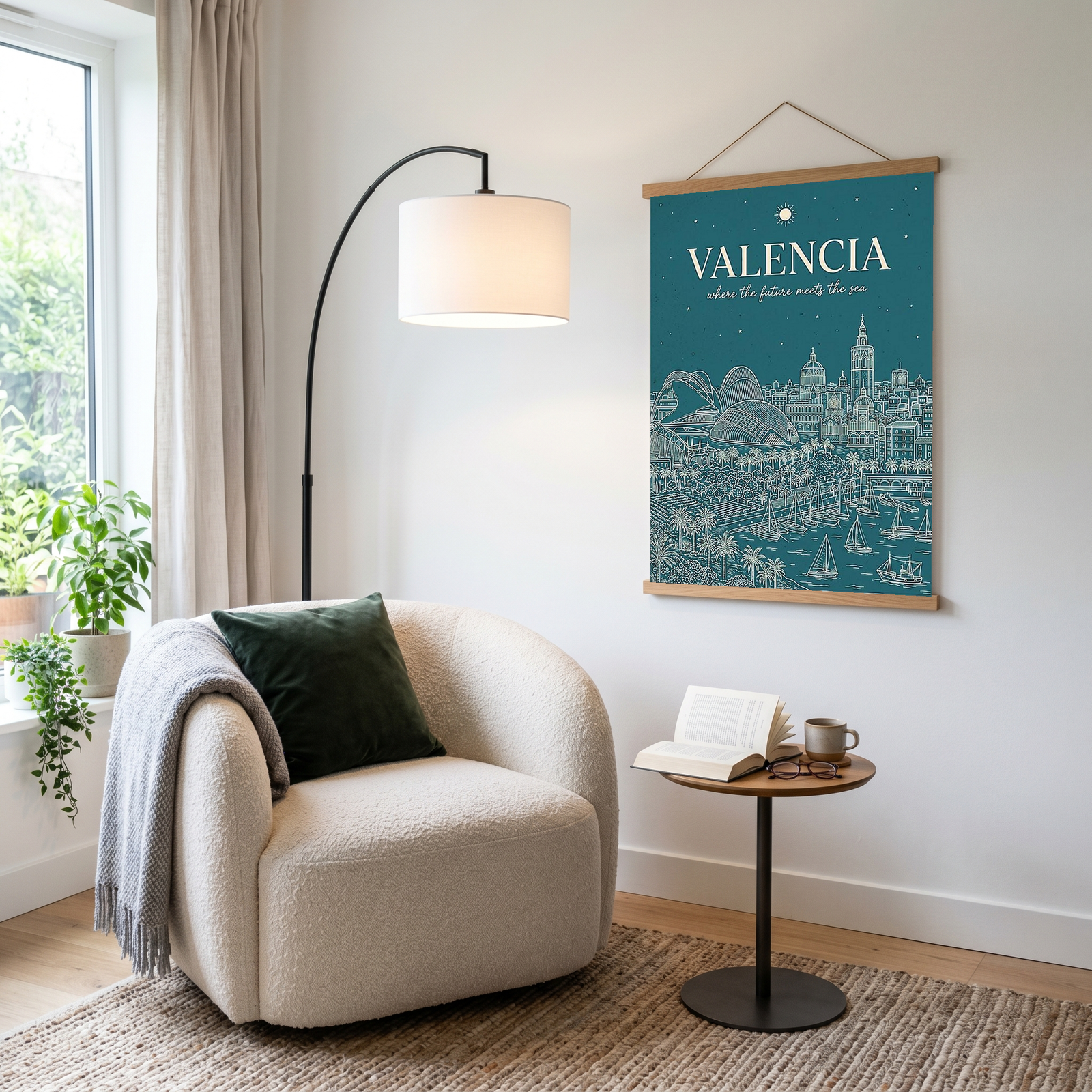 Valencia Line Art Print — Teal City of Arts Sciences Mediterranean Skyline Wall Art