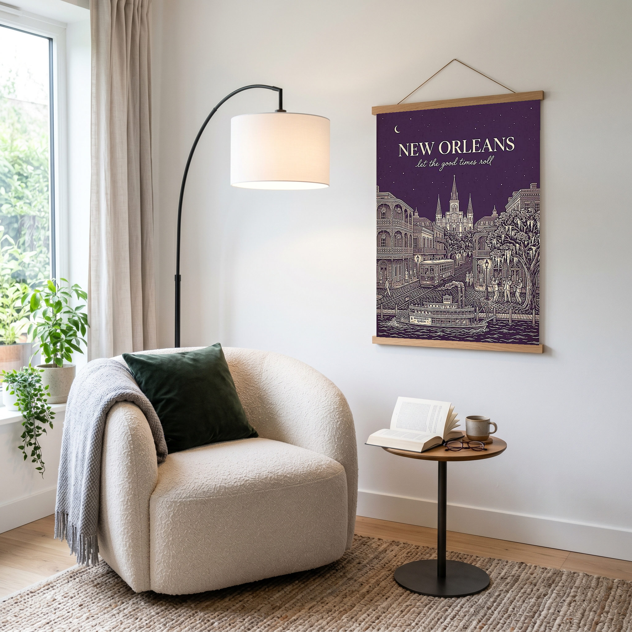 New Orleans Line Art Print — Aubergine French Quarter Skyline Wall Art