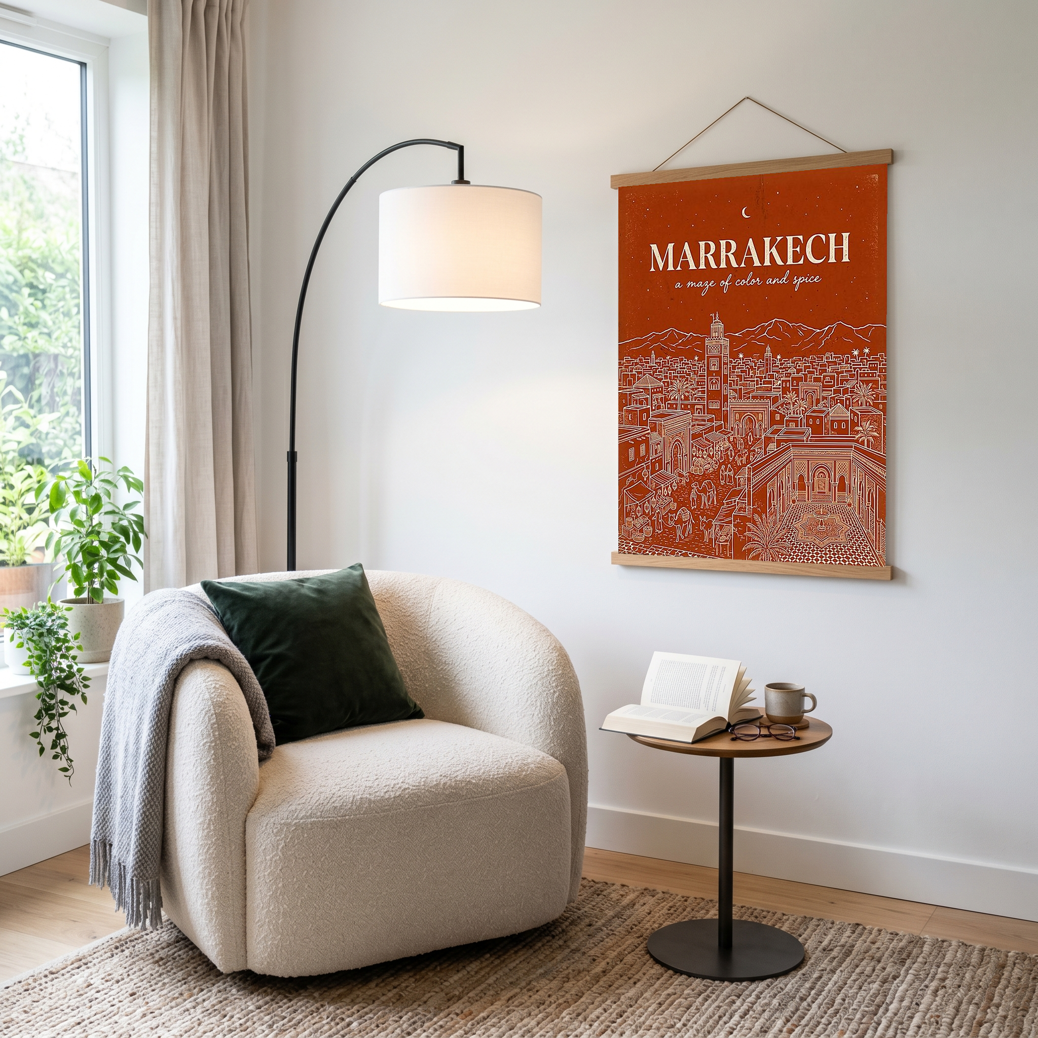 Marrakech Line Art Print — Terracotta Koutoubia Medina Skyline Wall Art