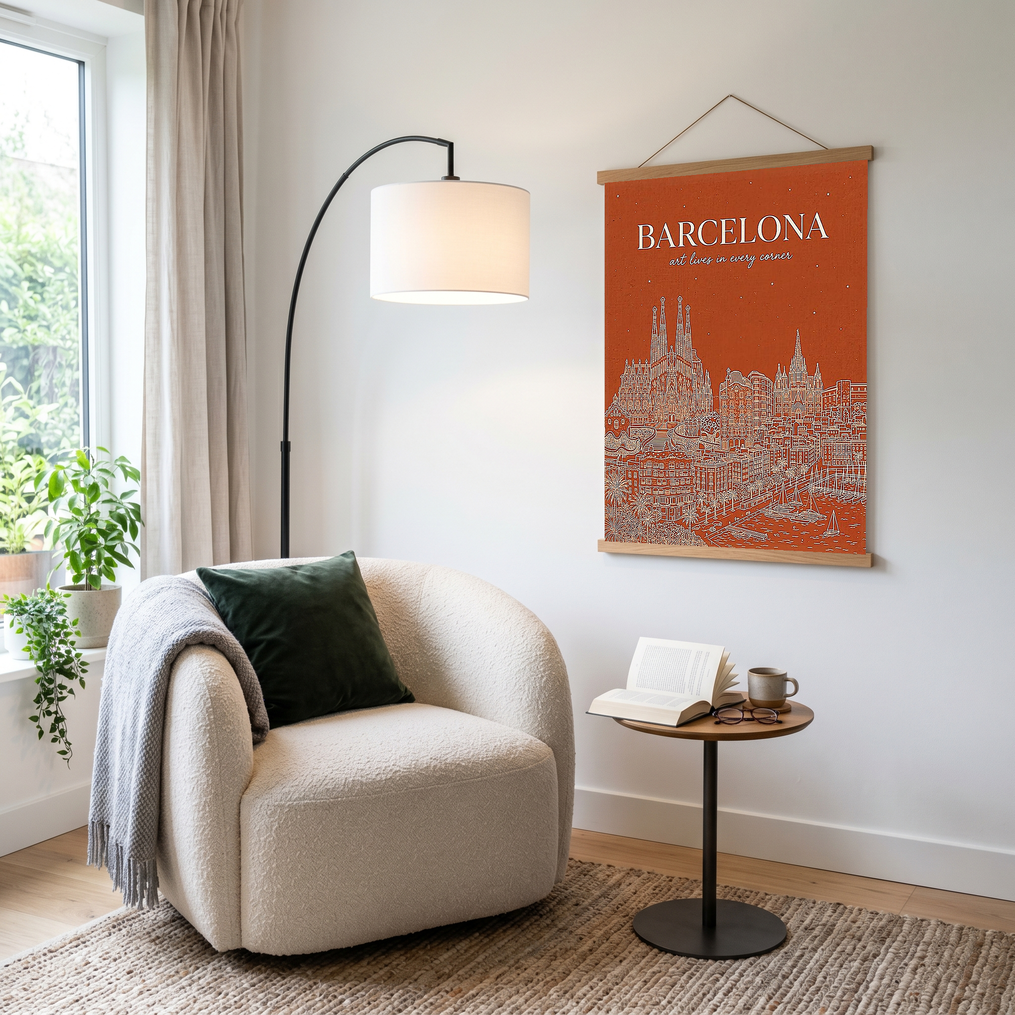 Barcelona Line Art Print — Burnt Orange Sagrada Familia Skyline Wall Art