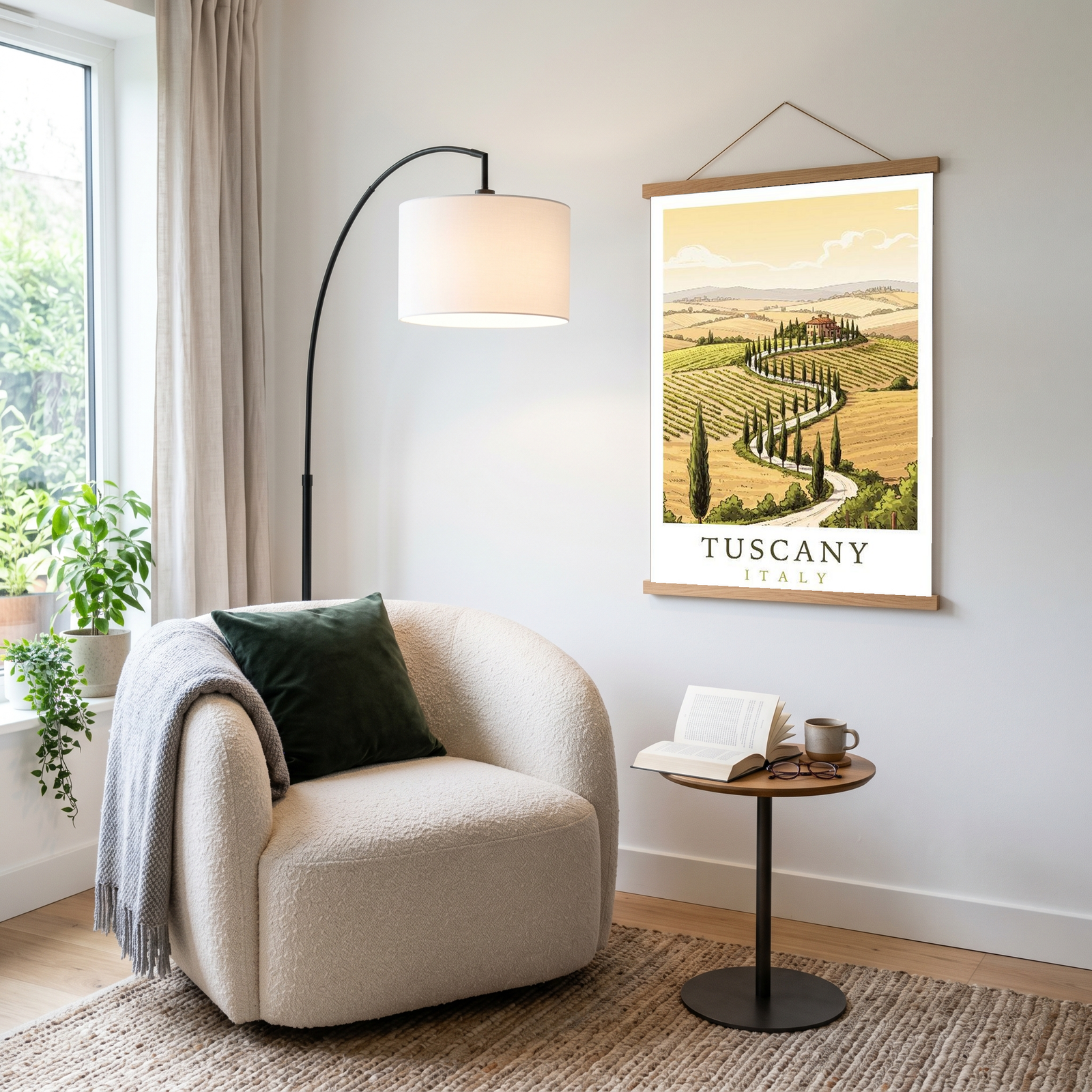 Tuscany Italy Travel Poster — Rolling Hills Cypress Vineyards Print