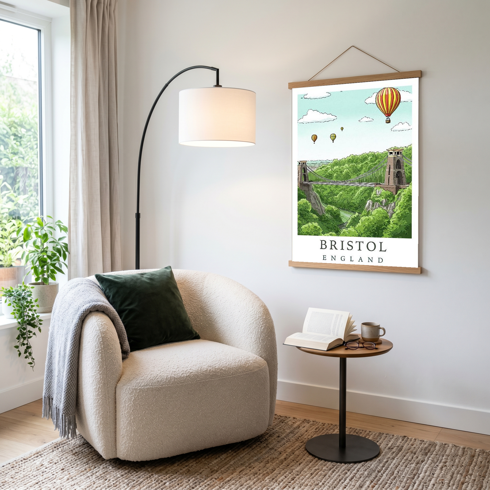 Bristol England Travel Poster — Clifton Bridge Hot Air Balloon Print