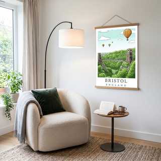 Bristol England Travel Poster — Clifton Bridge Hot Air Balloon Print