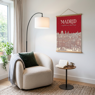 Madrid Line Art Print — Cherry Red Royal Palace Plaza Mayor Skyline Wall Art