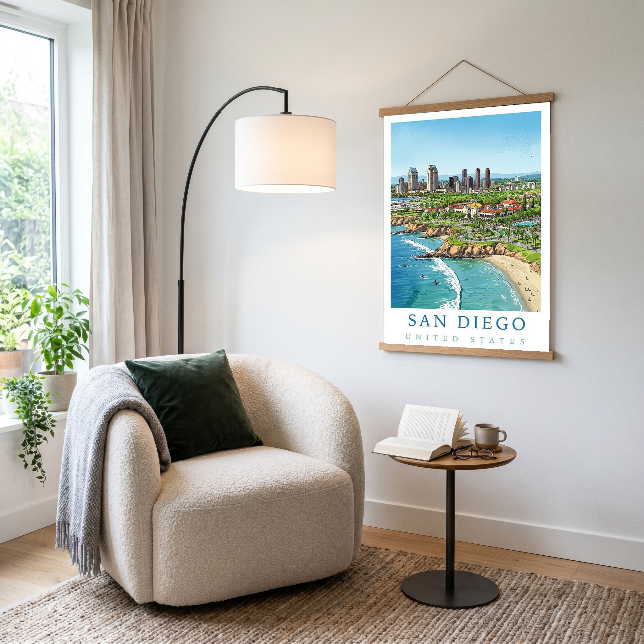 San Diego Travel Poster — Coastal Skyline Cabrillo Beach Print