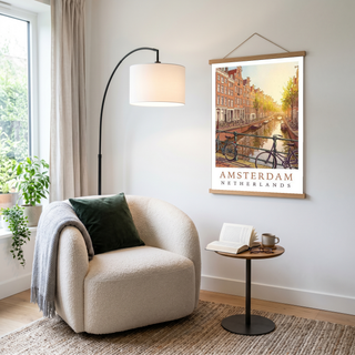 Amsterdam Netherlands Travel Poster — Canal House Bicycle Print
