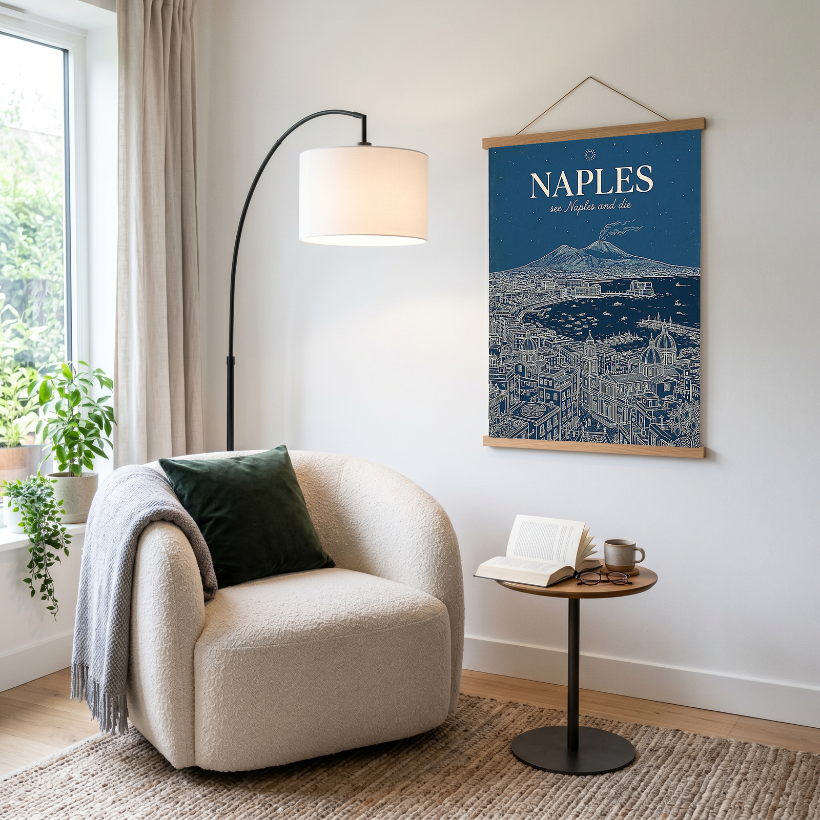Naples Line Art Print — Navy Mount Vesuvius Bay Skyline Wall Art