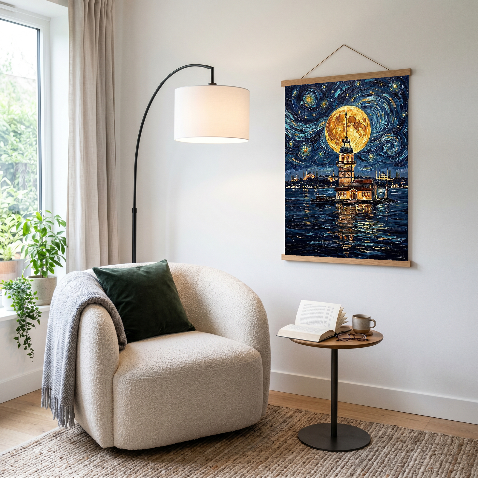 Maiden Tower Istanbul Full Moon Print — Van Gogh-Style Skyline Wall Art