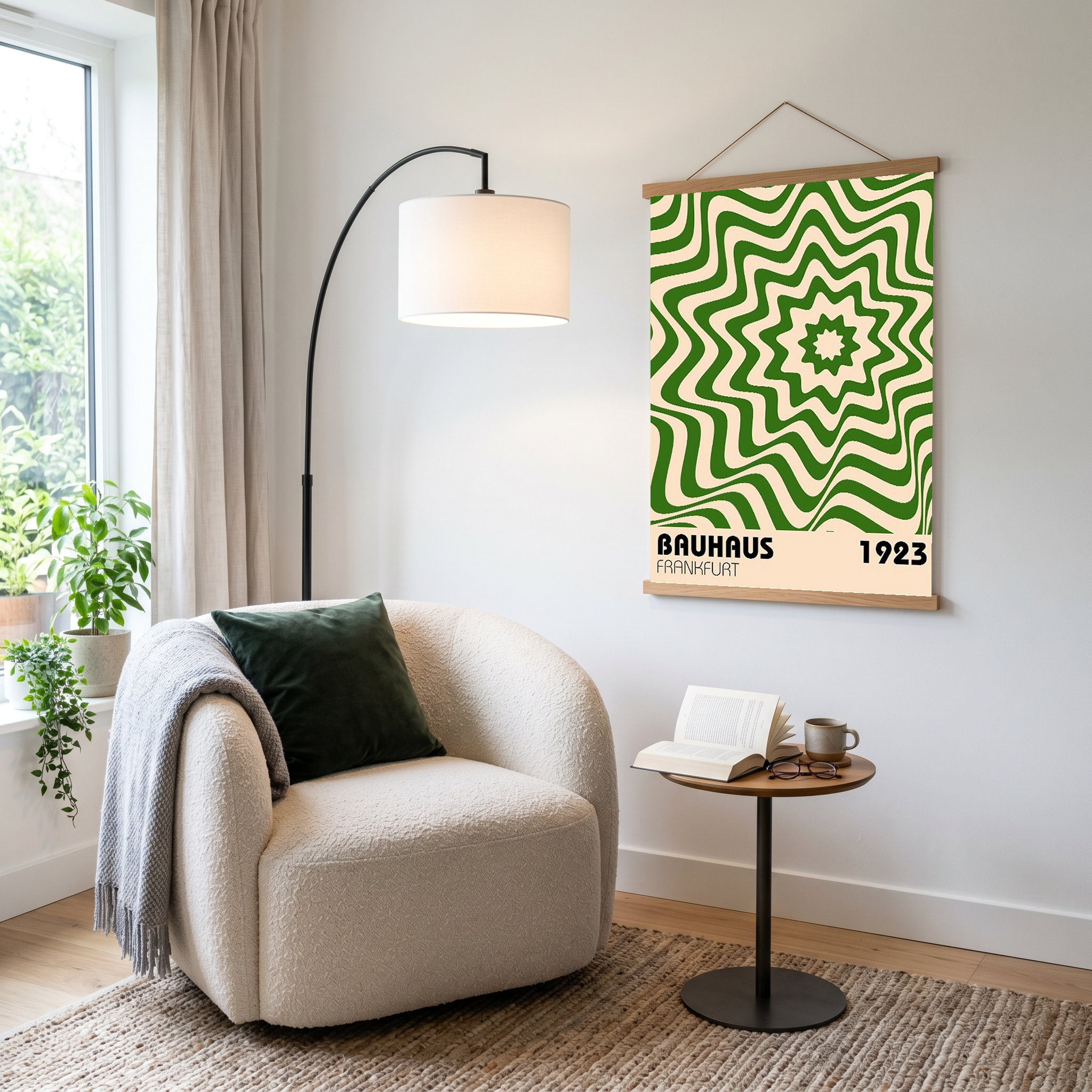 Bauhaus Frankfurt 1923 Poster - Green Geometric Wavy Star Print