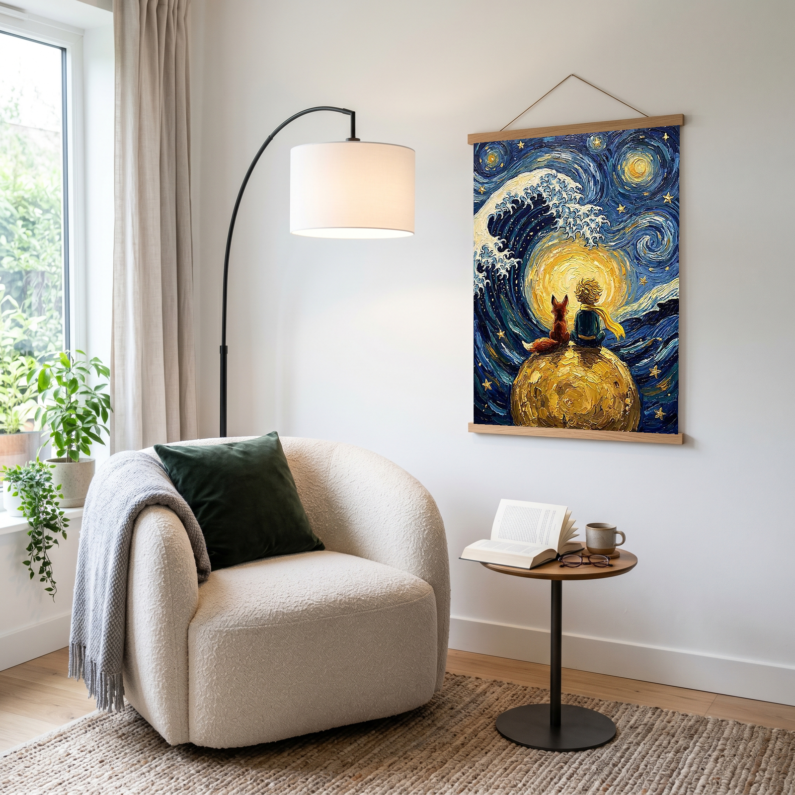 Little Prince Fox &amp; Planet Print — Van Gogh-Style Nursery Wall Art