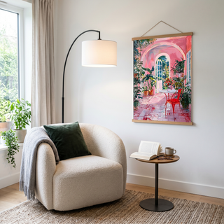 Pink Botanical Archway Painting — Lush Indoor Garden Conservatory Poster
