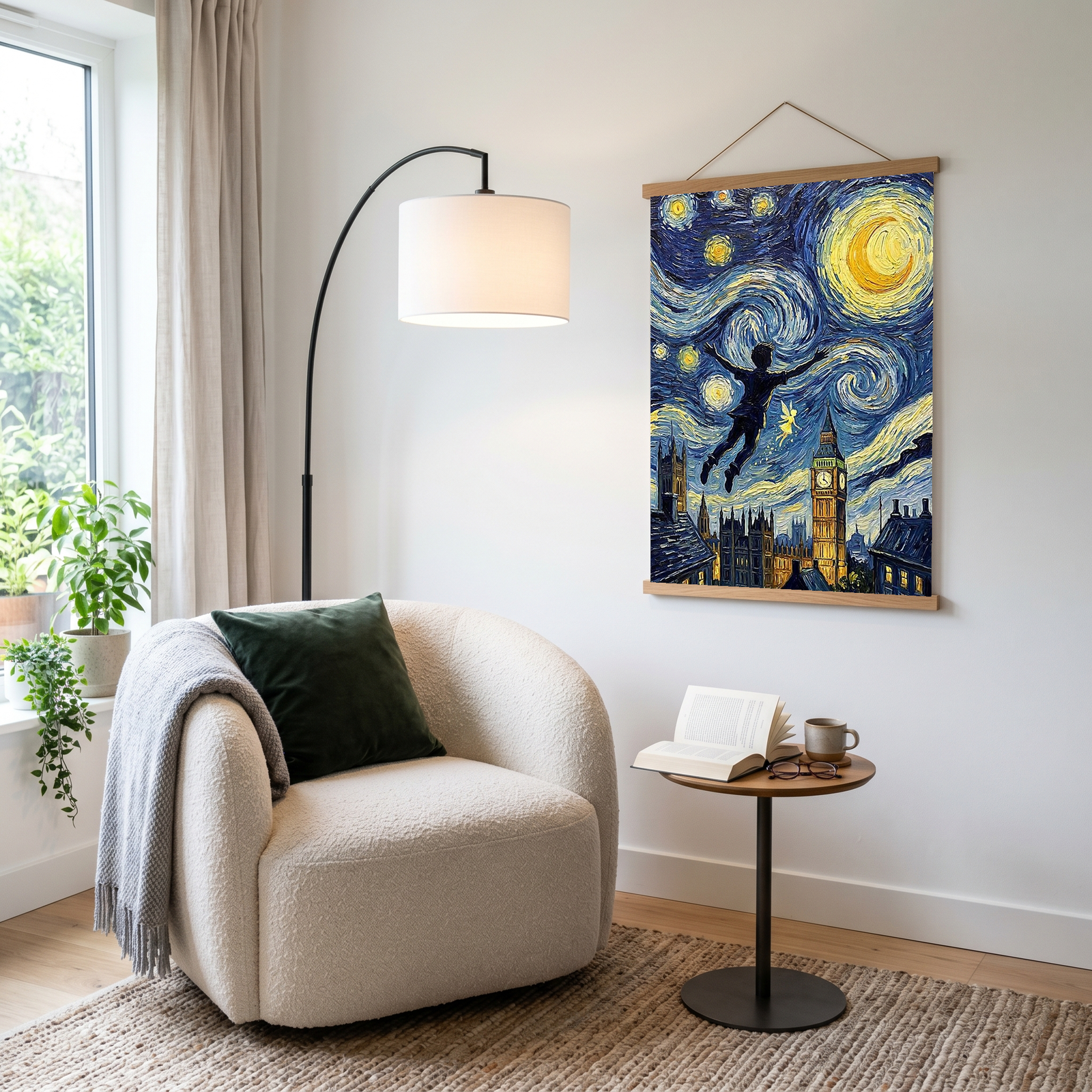 Peter Pan London Starry Night Print — Big Ben Van Gogh-Style Nursery Wall Art