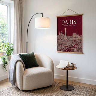 Paris Line Art Print — Burgundy Eiffel Tower Skyline Wall Art