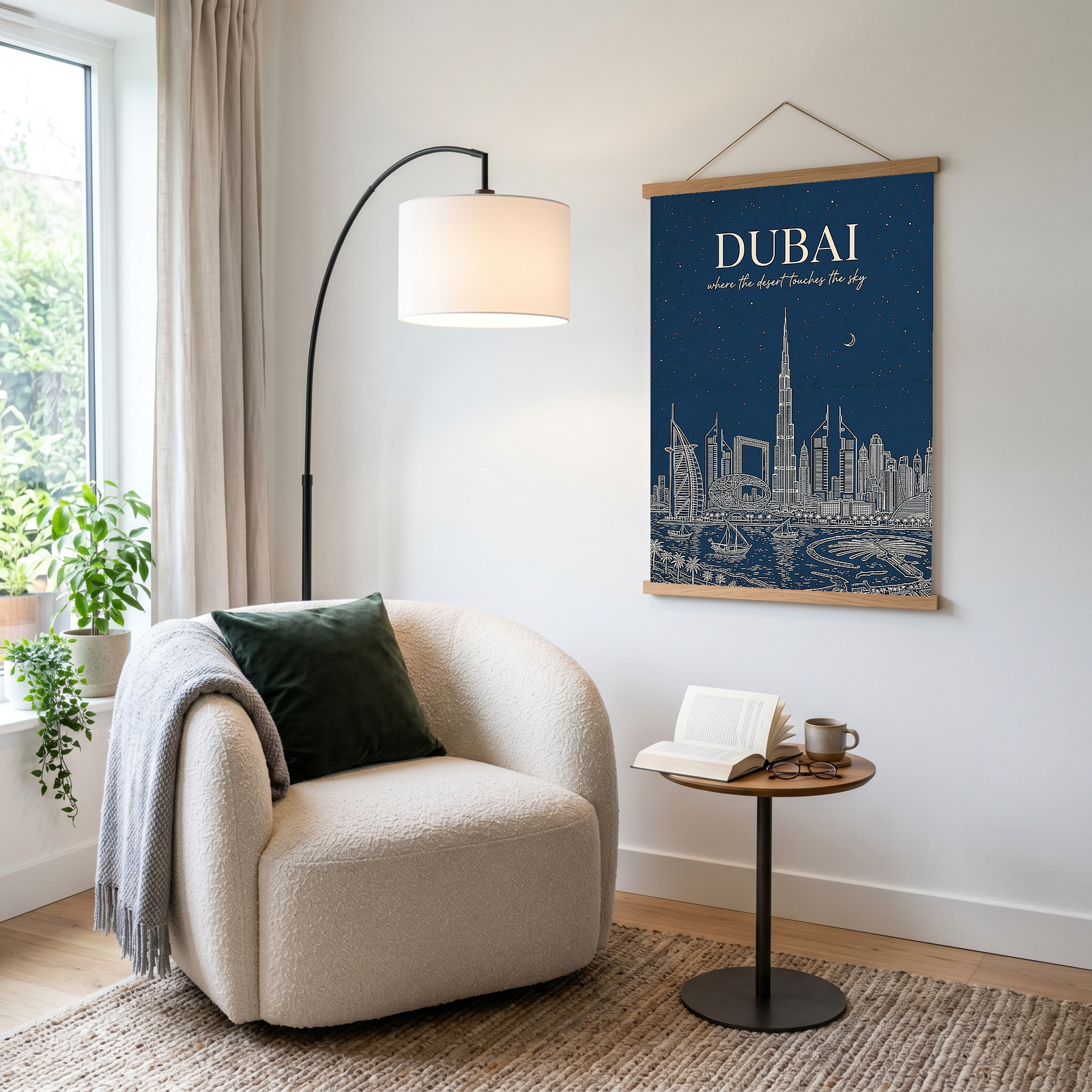 Dubai Line Art Print — Navy Burj Khalifa Skyline Wall Art