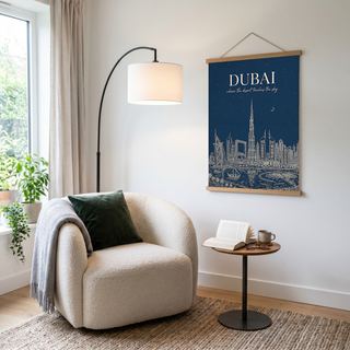 Dubai Line Art Print — Navy Burj Khalifa Skyline Wall Art