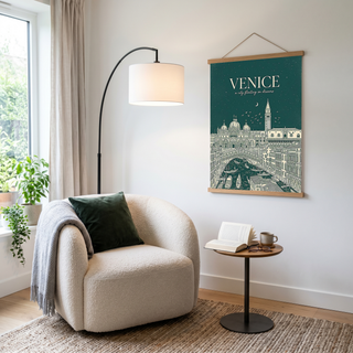 Venice Line Art Print — Forest Green St. Mark's Basilica Rialto Bridge Wall Art