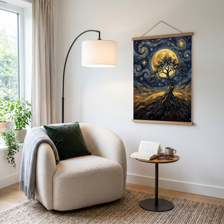 Tree of Life Full Moon Print — Van Gogh-Style Mystical Spiritual Wall Art