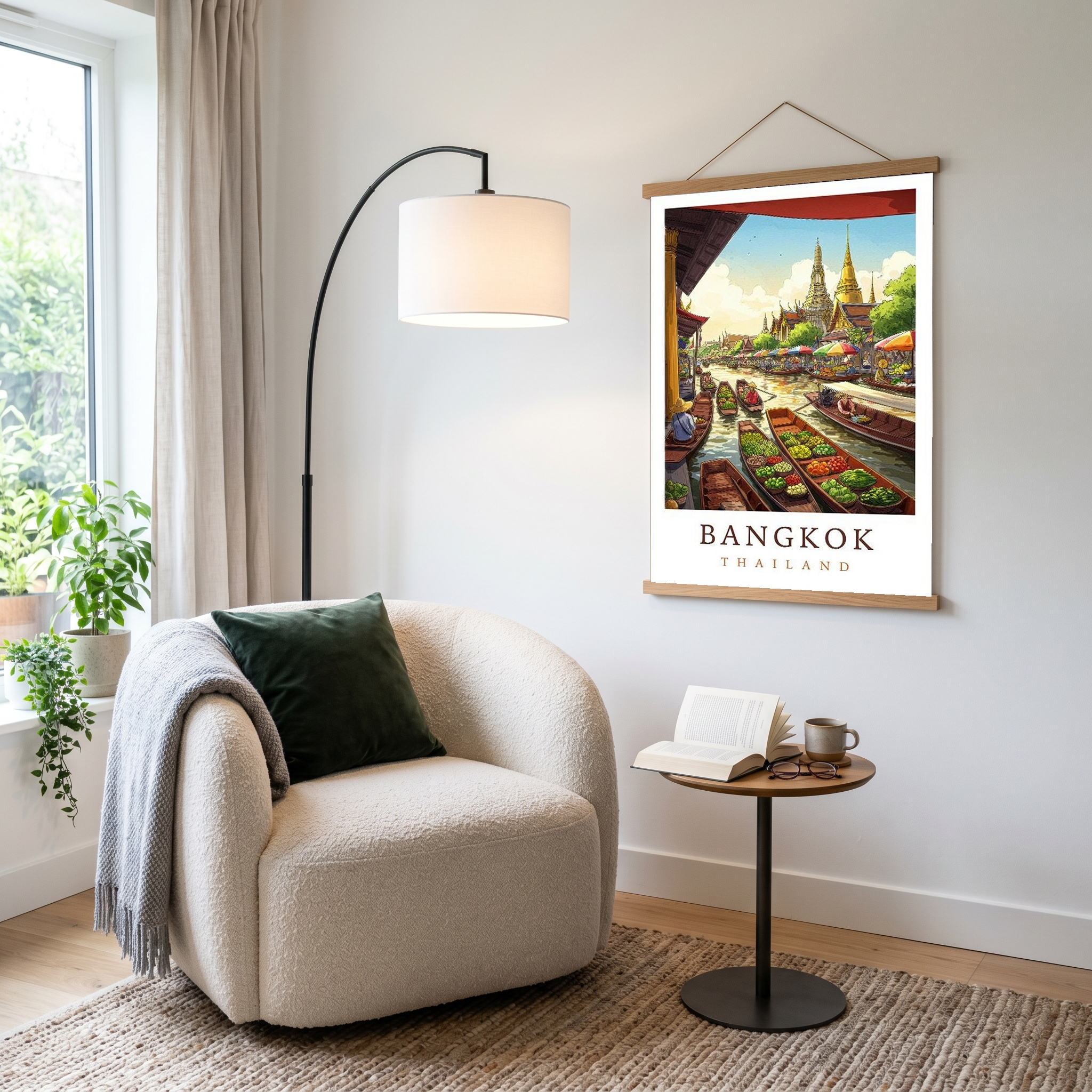 Bangkok Thailand Travel Poster — Floating Market Wat Arun Print